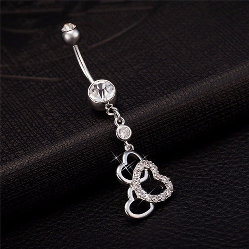 Piercing De Umbigo Prata Coração Pendurado Zirconia