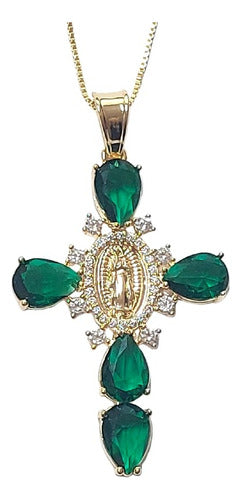 Colar Cruz Crucifixo Zirconia Vermelho Verde Azul F Ouro 18k