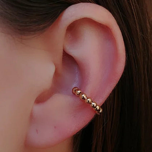 Piercing Argola Orelha Falso Fake Dourado Bolinhas
