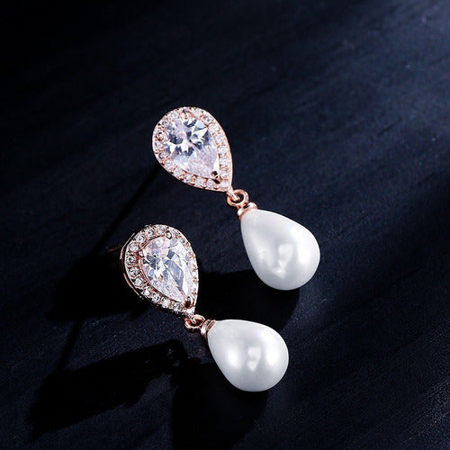 Brinco Noiva Zirconia E Pérola Dourado Delicado Luxo Barato