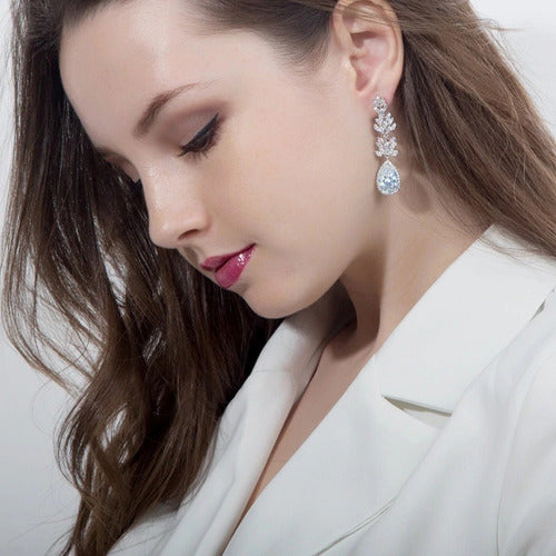 Brinco De Pressão Noiva Zirconia Prata Festa Debutante