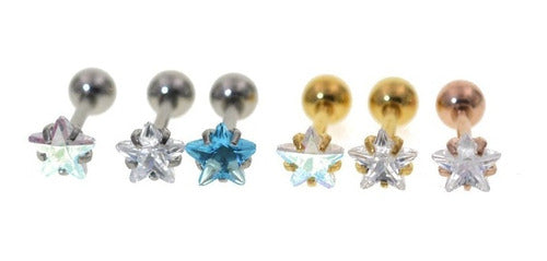 Piercing Tragus Helix Flat Cartilagem Mini Estrela 3 4 5 Mm