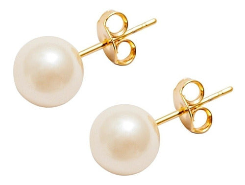 Trio Brinco Pérola Dourado Folheado Ouro 18k 3 5 8 Mm