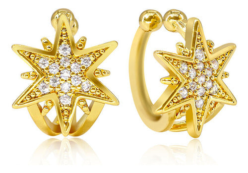 Piercing De Argola Falso Fake Dourado Pedra Zirconia Estrela