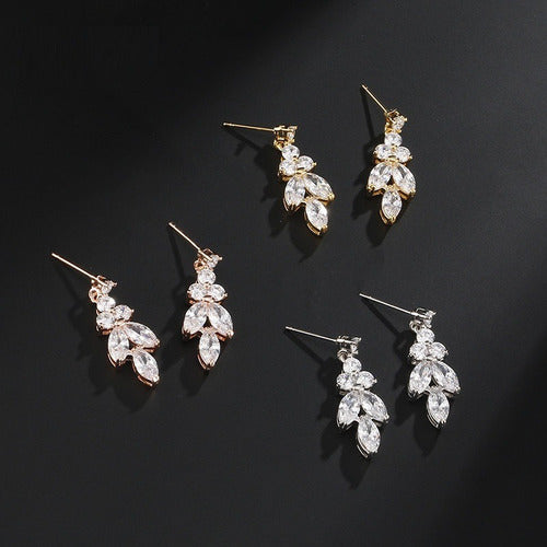 Colar E Brinco Noiva Zircônia Dourado Festa Debutante Luxo