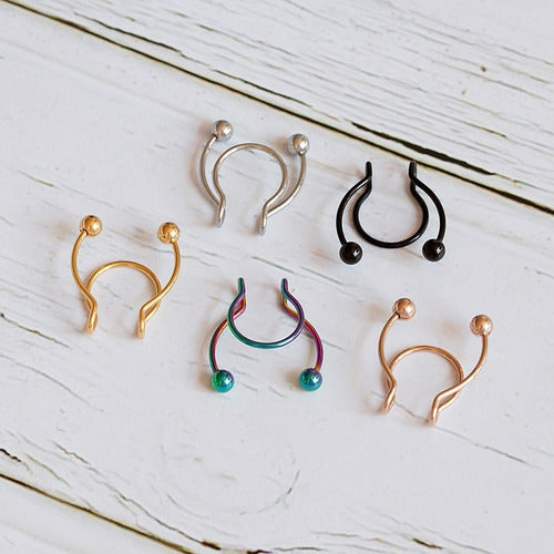 Piercing Nariz Septo Argola Falso Dourado Prata Preto Aço