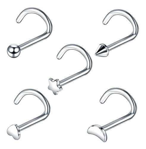 Kit 5 Piercing Nariz Nostril Atacado Coração Estrela Lua Bol