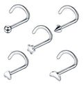 Kit 5 Piercing Nariz Nostril Atacado Coração Estrela Lua Bol