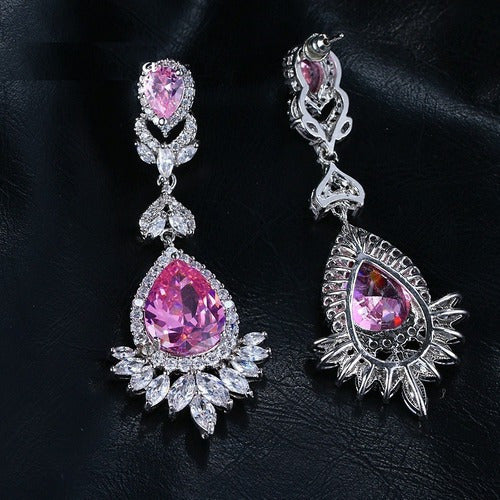 Brinco Zirconia Rosa Pendurado Formatura Festa Madrinha