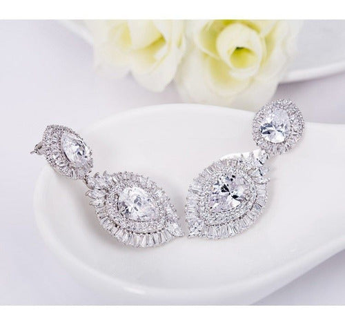 Brinco Noiva Pedra Zirconia Prata Debutante Pendurado Gota