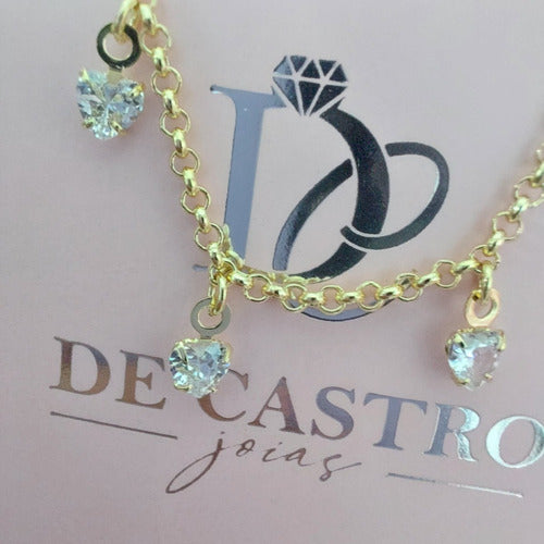Pulseira Bracelete Dourada  Banhado A Ouro Zirconia Coração