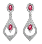 Brinco Zirconia Vermelho Prata Festa Madrinha Formatura Luxo