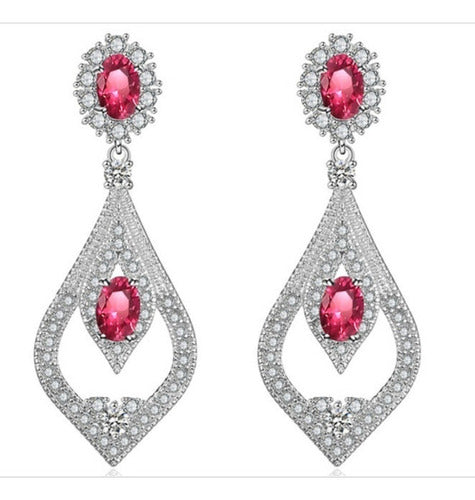 Brinco Zirconia Vermelho Prata Festa Madrinha Formatura Luxo