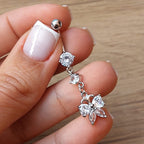 Piercing De Umbigo Pendurado Prata Borboleta Zirconia Aço