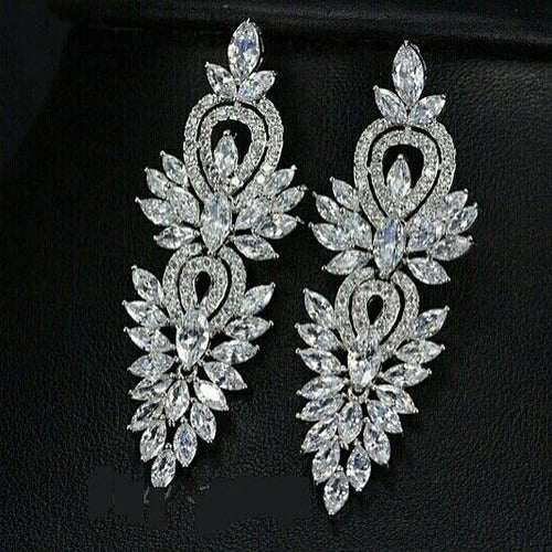 Brinco Noiva Pedra Zirconia Prata Debutante Grande Pendurado