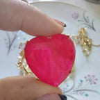 Conjunto Colar Brinco Pulseira Pedra Coração Vermelho