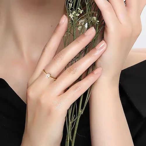 Anel Pedra Zirconia Festa Dourado Ajustável Folheado Oval