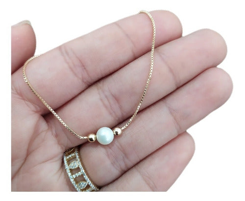 Colar Gravatinha Pérola F. Ouro 18k Dourado 80 Cm