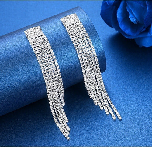 Brinco De Strass Noiva Prata Pendurado Festa Luxo 15 Anos
