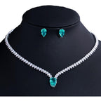 Conjunto Colar Chocker Riviera Gota E Brinco Zircônia Verde