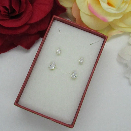 Dupla Brinco Pedra Zirconia Gota Dourado Folheado Pt De Luz