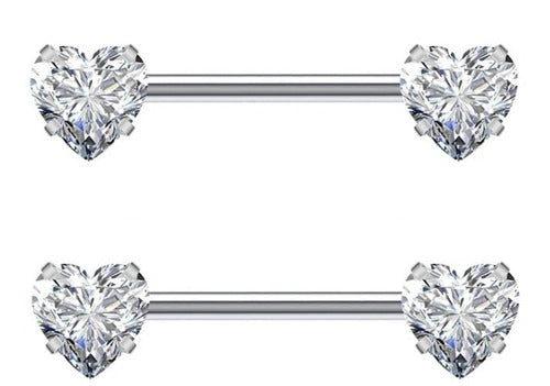 Piercing Para Mamilo Prata Pedra Zirconia Flor Coração Par