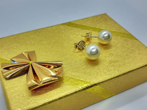 Brinco Pérola Noiva Dourado Folheado Ouro 18k Médio 8 Mm