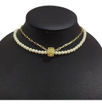 Colar Pérola Noiva Pedra Zirconia Folheado Ouro Semi Joia