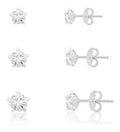 Trio Brinco Pedra Zirconia Estrela Prata 925 3 4 5 Mm