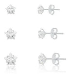 Trio Brinco Pedra Zirconia Estrela Prata 925 3 4 5 Mm