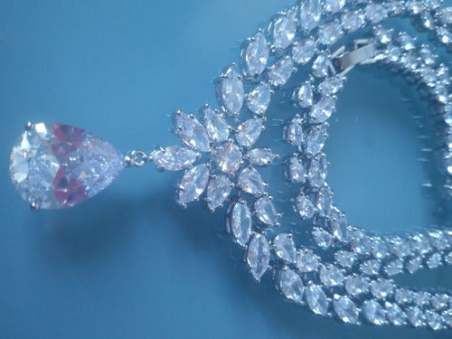 Colar E Brinco Noiva Zircônia Prata Festa 15 Anos Luxo