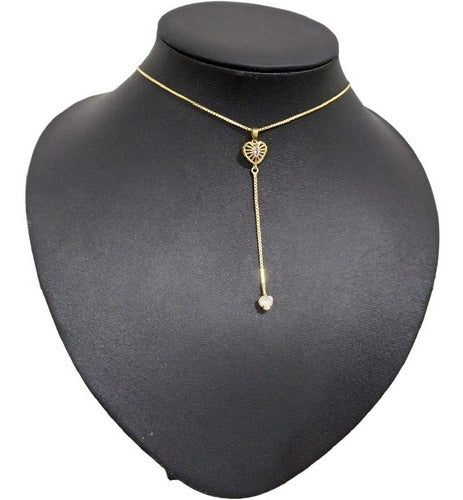 Colar Gravatinha Coração Zirconia F. Ouro 18k Dourado