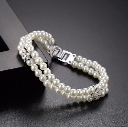 Pulseira Bracelete Prata Zircônia E Pérola Noiva Debutante