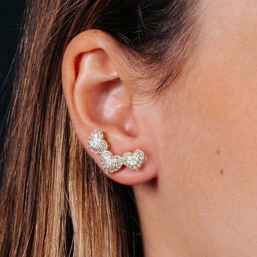 Brinco Ear Cuff Noiva Pedra Zirconia F. Prata Festa Coração