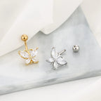Piercing De Umbigo Dourado F. Ouro Zirconia Borboleta