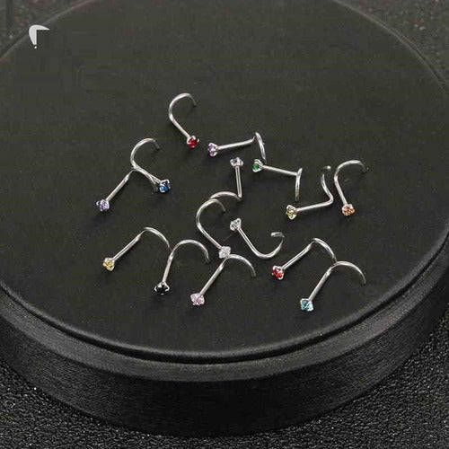 14 Piercing Nariz Nostril Aço Pedra Zirconia 2 Mm Atacado