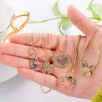 Colar Borboleta Pedra Zirconia Colorido Dourado F. Ouro 18k