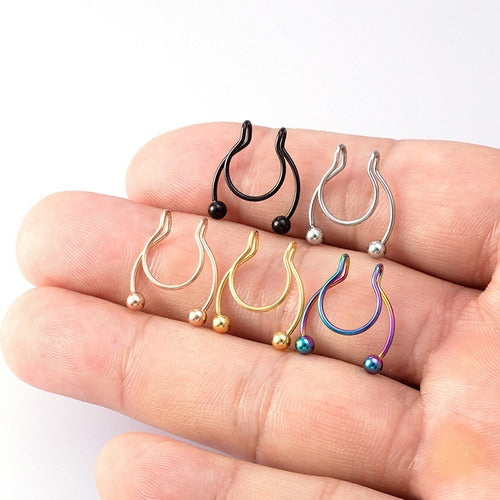Piercing Nariz Septo Argola Falso Dourado Prata Preto Aço
