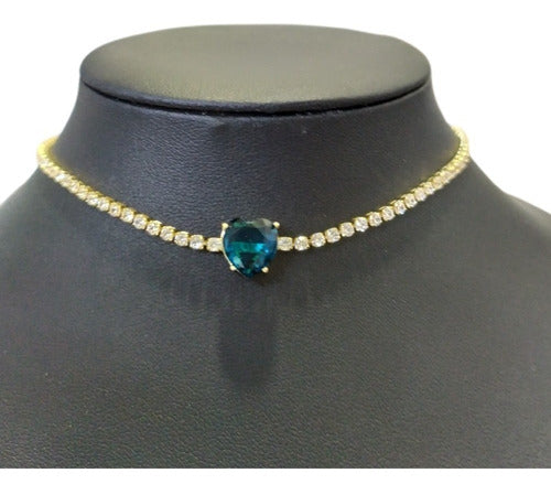 Colar Chocker Zirconia Coração Vermelho Preto Branco Riviera