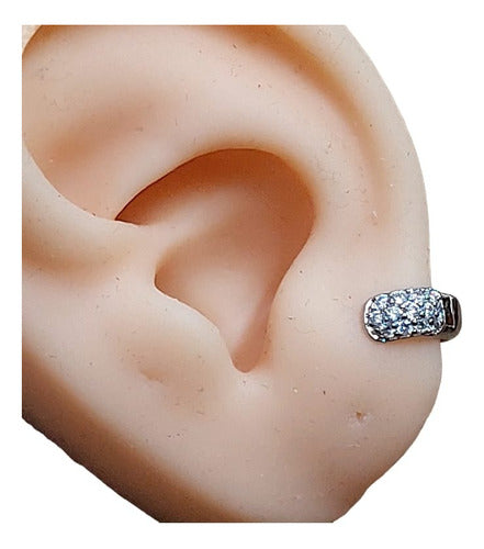 Brinco Argola Pedra Zirconia Prata Rodio Pequeno 6 Mm Largo