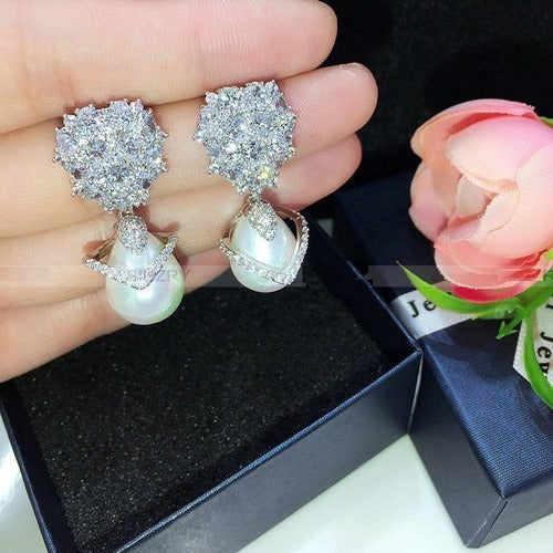 Brinco Pérola E Zirconia Noiva Pequeno Delicado Prata Gota
