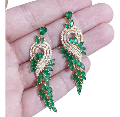 Brinco Noiva Zirconia Verde Festa Formatura Madrinha Dourado