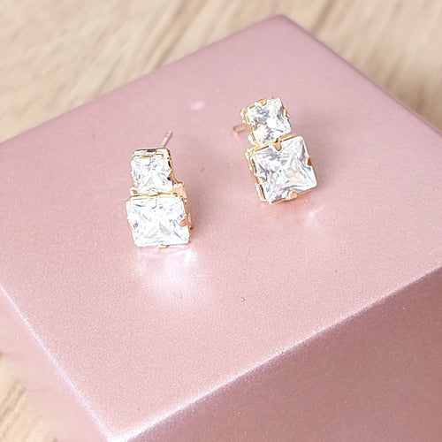 Brinco Zirconia Dama Daminha Dourado F. Ouro 18k Semi Joia