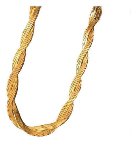 Colar Fita Trançado Duplo Largo Dourado Ou Prata Aço Inox