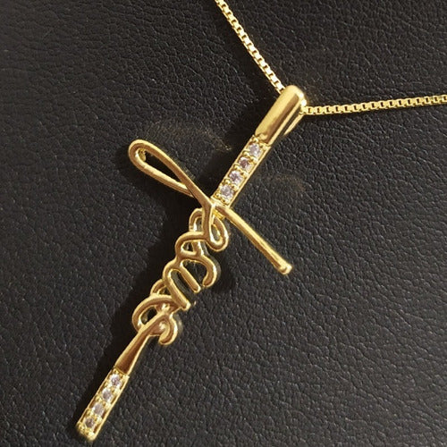 Colar Cruz Crucifixo Jesus Zirconia Dourado F. Ouro 18k