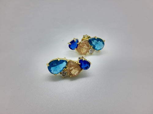 Brinco Ear Cuff Pedra Colorido Zirconia Fusion Dourado Festa