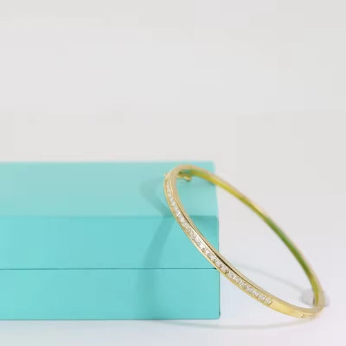 Pulseira Bracelete Dourada Com Pedra Zircônia Festa Semijoia