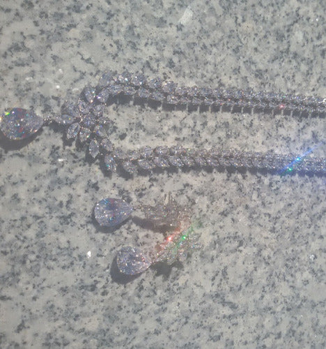 Colar E Brinco Noiva Zircônia Prata Festa 15 Anos Luxo