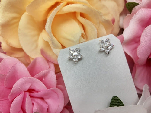 Brinco Flor Zirconia Pequeno Dourado Prata Rosa Verde F Ouro
