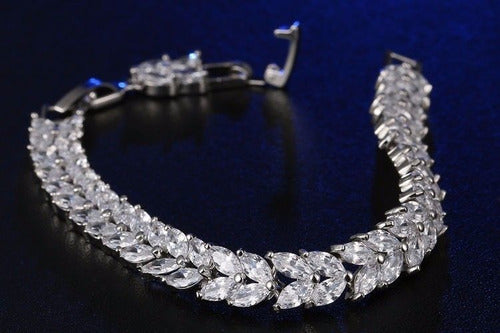 Pulseira Bracelete Prata Com Zircônia Noiva Debutante Luxo